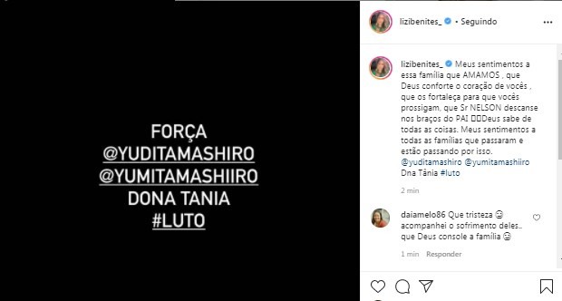 Lizi Benites apoia Yudi após morte do pai (Foto: Reprodução/Instagram)