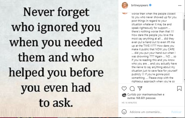 Britney Spears posta indireta (Foto: Reprodução/Instagram)