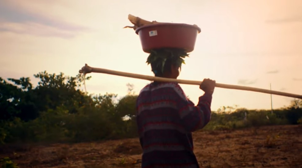 A sanfoneira voltou a trabalhar na roça para sustentar a família — Foto: Reprodução /TV Clube
