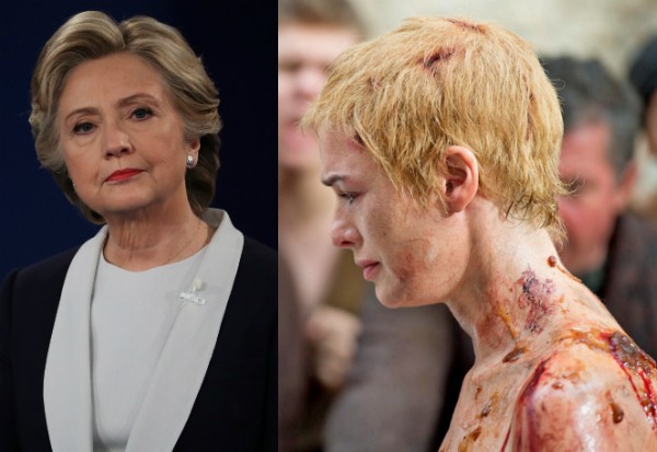 Hillary Clinton e Lena Headey no papel de Cersei Lannister em Game of Thrones (Foto: Getty Images/Reprodução)