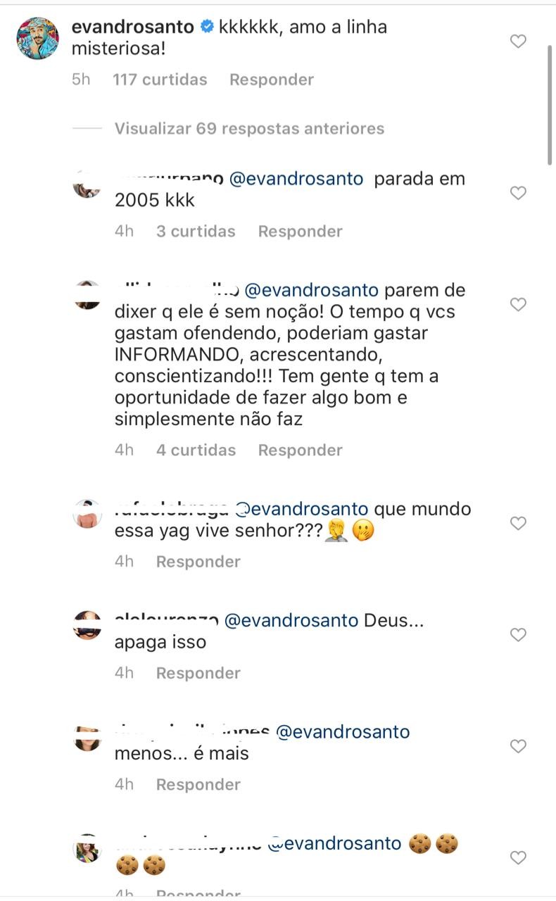 Evandro Santo causa polêmica ao comentar em post de Anitta sobre o Blackout Tuesday (Foto: Reprodução/Instagram)