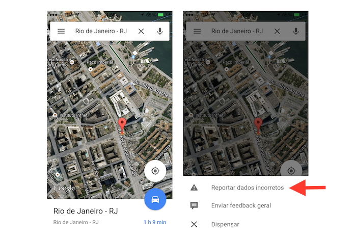 Acessando a ferramenta para reportar erros no Google Maps para celular (Foto: Reprodução/Marvin Costa)
