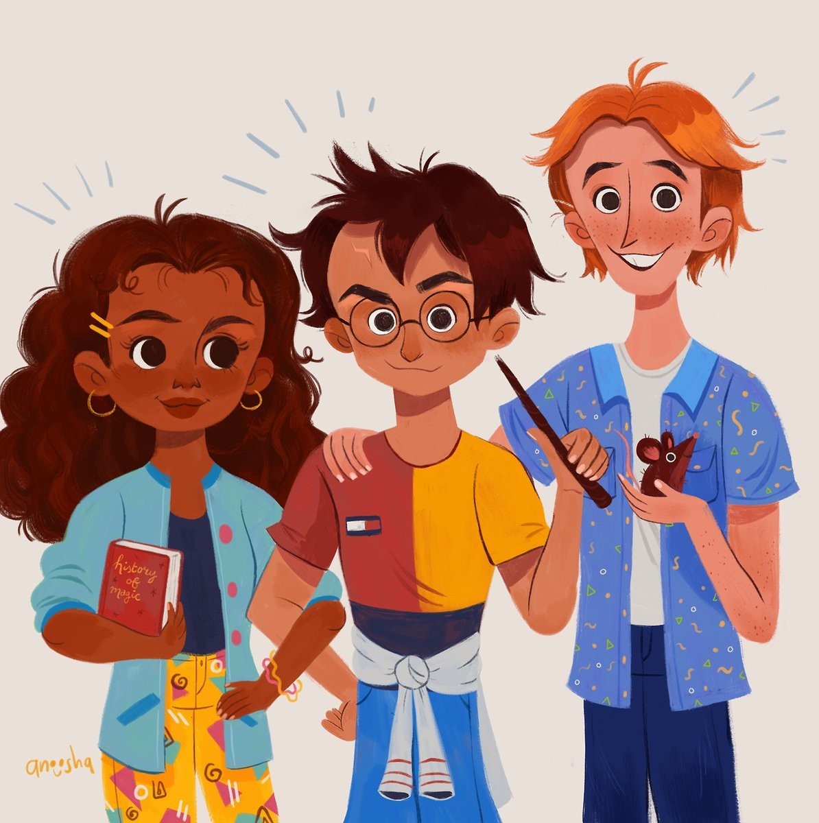 Hermione, Harry e Rony pela artista Anoosha Syed (Foto: Divulgação)