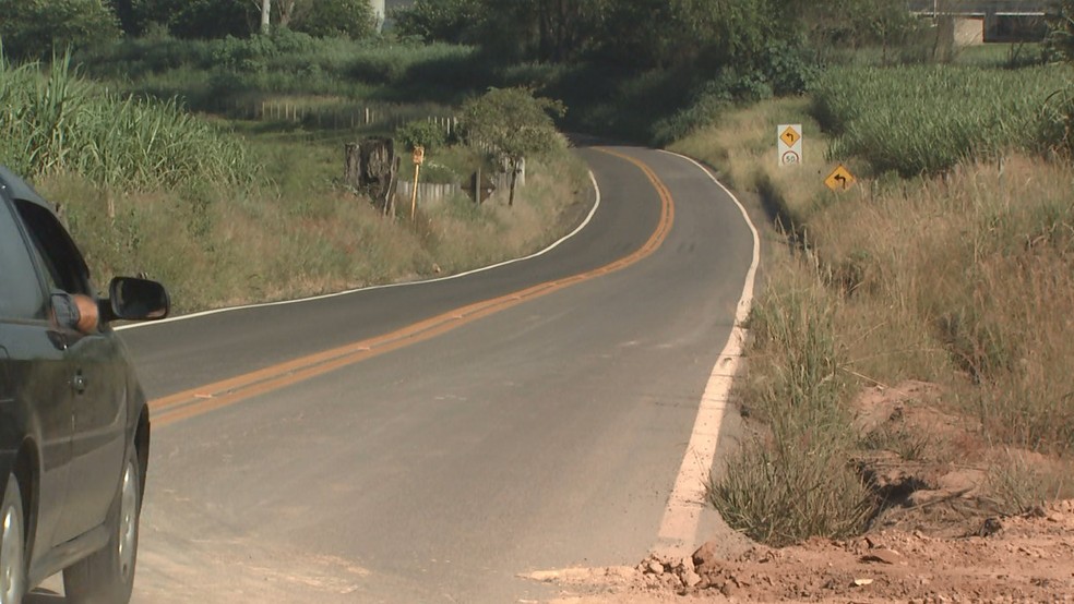 Além da cratera, o mato alto cobre as placas de sinalização na Rodovia Wilson Finardi (SP-191) (Foto: Marlon Tavoni/EPTV)