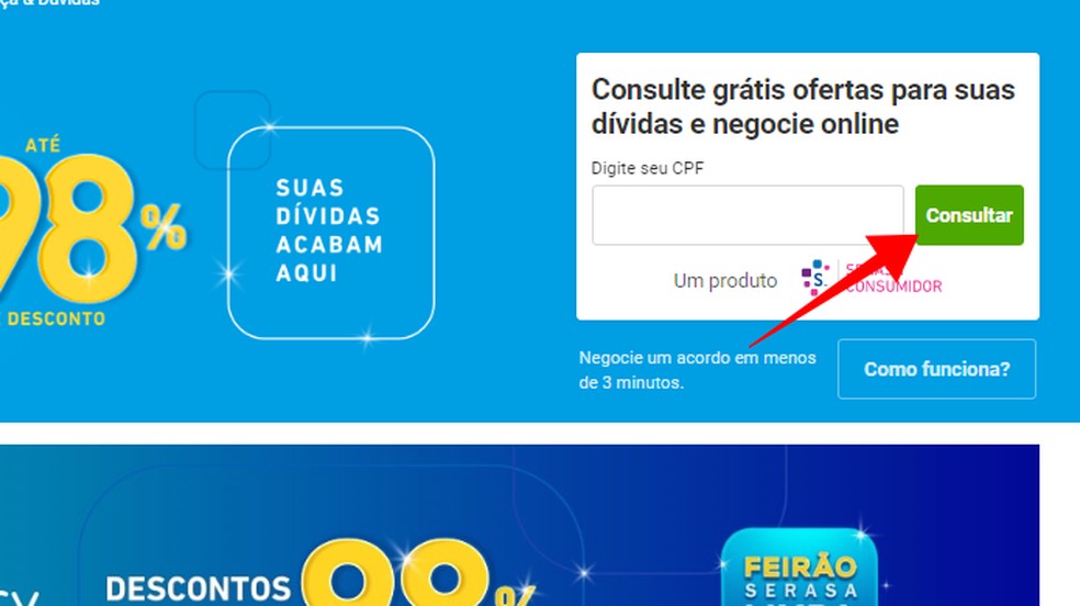 Digite o CPF no site do Limpa Nome — Foto: Reprodução/Paulo Alves