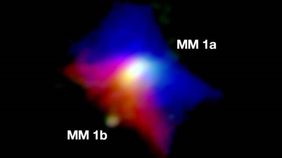 Descoberta é um raro exemplo de sistema binário em que há um disco entre as duas estrelas — Foto: J.D.ILEE/UNIVERSIDADE DE LEEDS