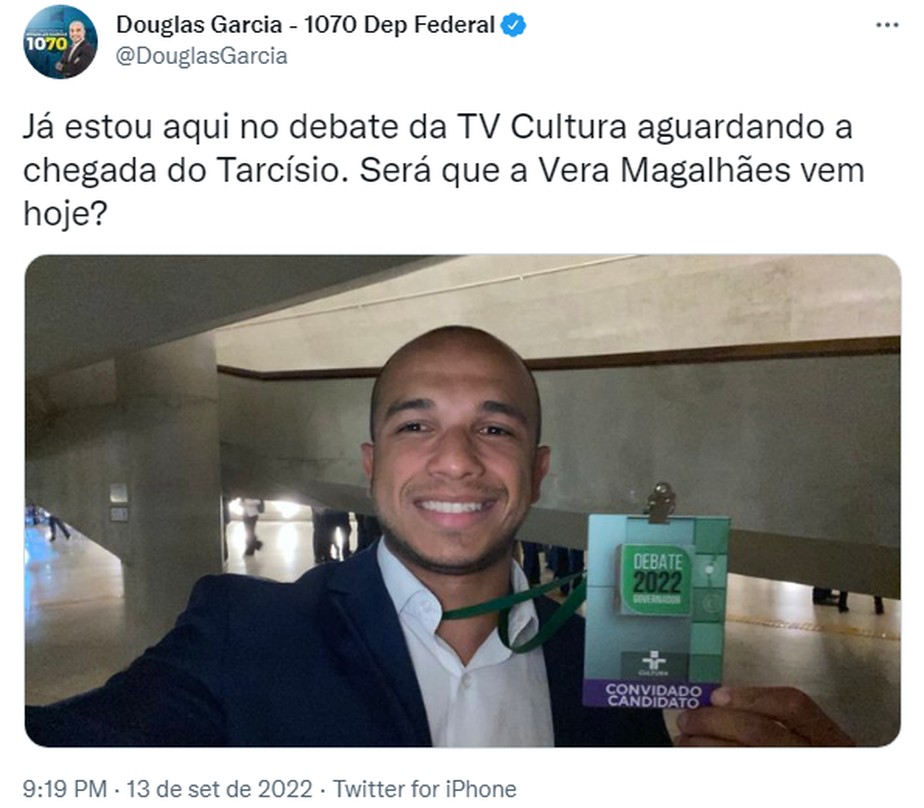 Deputado bolsonarista postou nas redes que esperava por presença de jornalista Vera Magalhães antes do debate