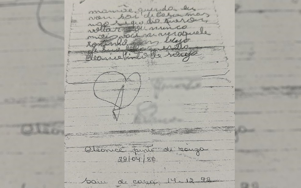 Polícia disse que menina Cleonice Souza deixou carta antes de desaparecer há 30 anos em Corumbá de Goiás — Foto: Divulgação/Polícia Civil