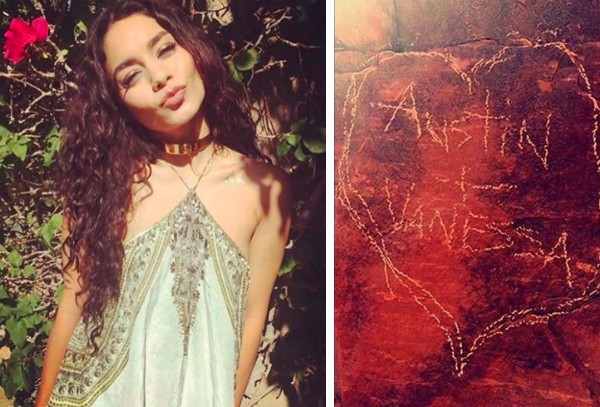 A atriz Vanessa Hudgens e a pedra com a declaração de amor feita por ela e o namorado (Foto: Instagram)