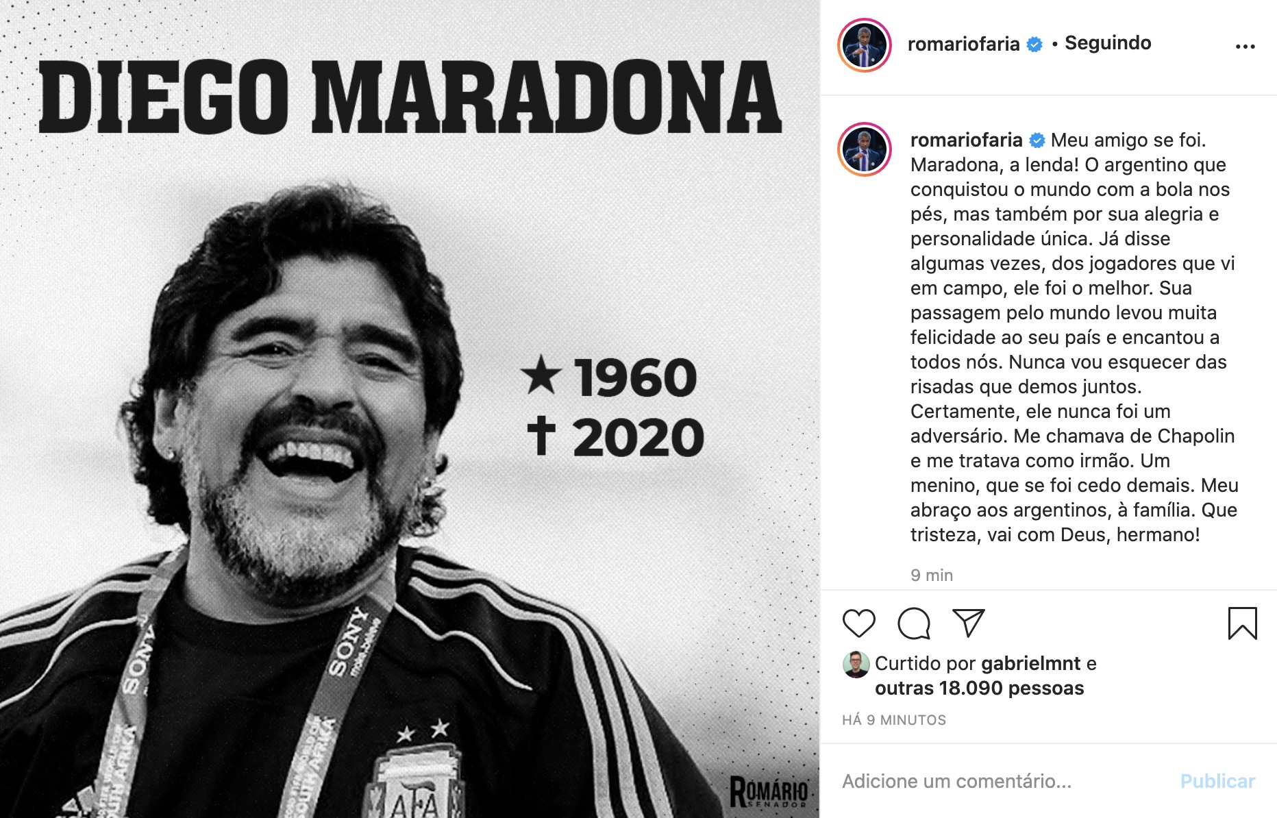 Romário lamenta morte de Maradona (Foto: Reprodução)