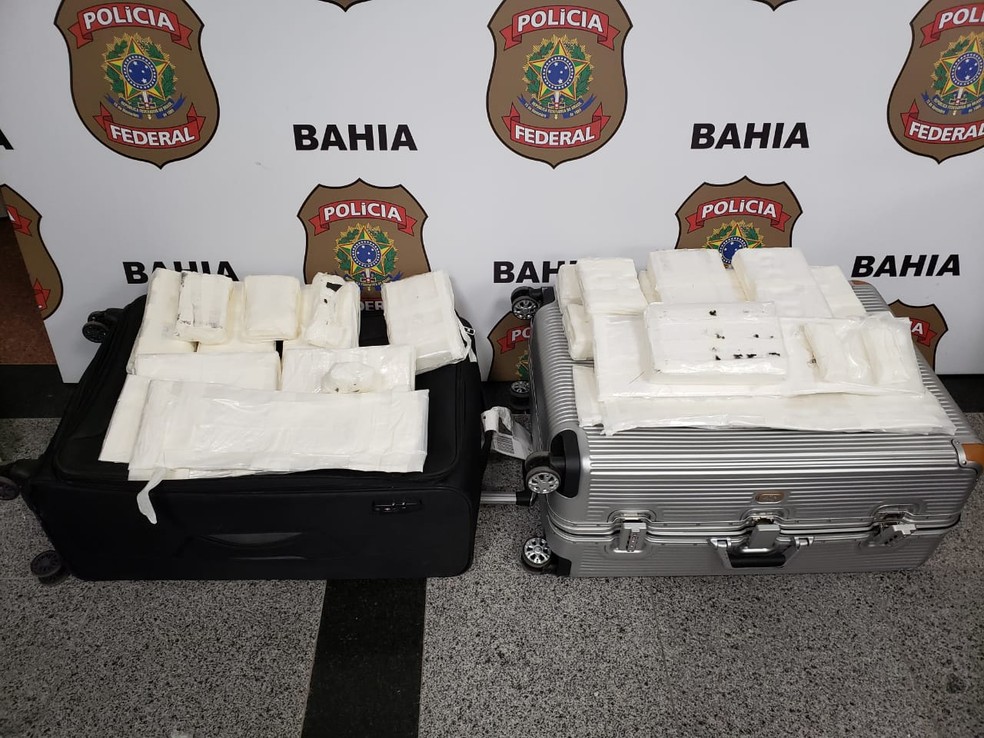 Malas onde estavam os 17,5 kg de cocaína apreendidos no aeroporto de Salvador — Foto: Divulgação/Polícia Civil