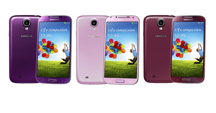 Galaxy S4 nas cores roxo, rosa e marrom (Foto: Divulgação/Samsung)