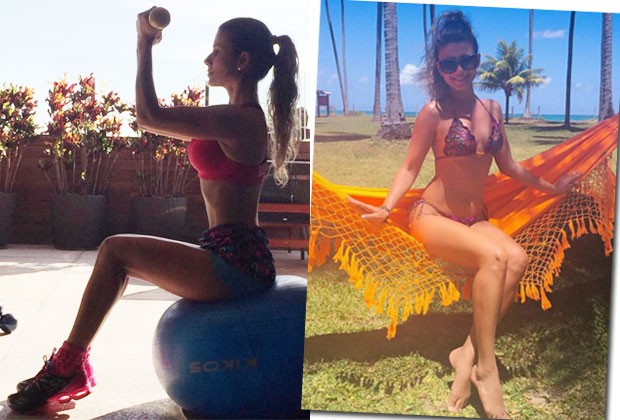 Paula Fernandes mostra um exercício do treino e exibe a boa forma de biquíni (Foto: Reprodução/Instagram)