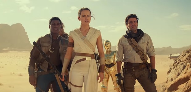 Finn (John Boyega), Rey (Daisy Ridley) e Poe (Oscar Isaacs) em Star Wars: Episódio IX - A Ascensão Skywalker (Foto: Reprodução YouTube)