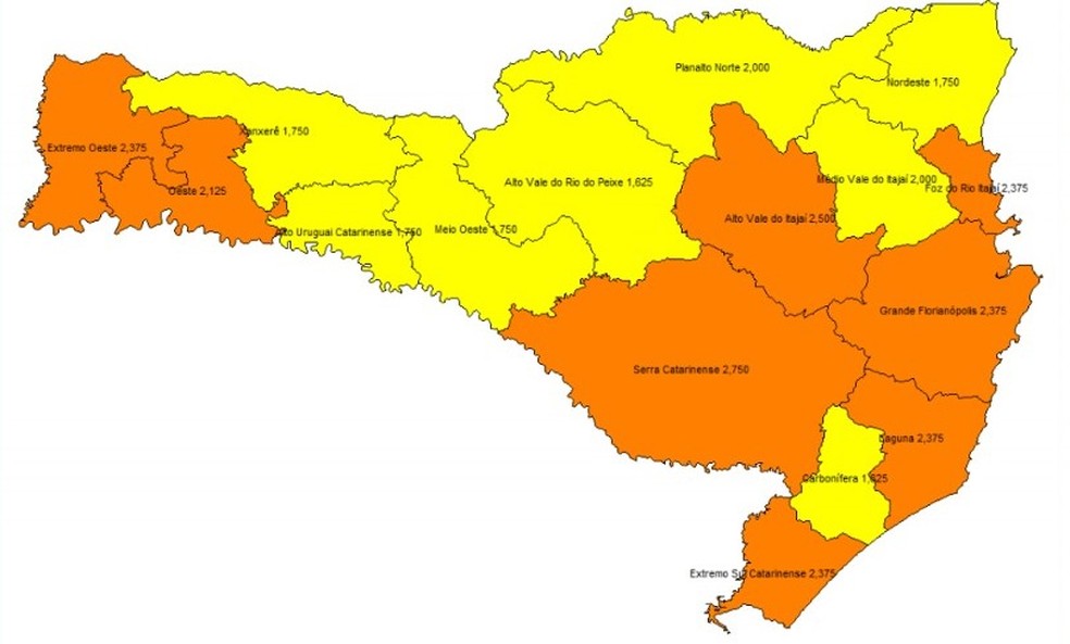 Mapa de Risco do Estado mostra oito regiões com risco de transmissibilidade grave e oito com risco alto  — Foto: Centro de Operações de Emergência em Saúde/Divulgação