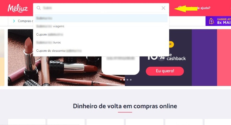 No MÃ©liuz, busque pelo site onde vocÃª vai comprar o produto â Foto: ReproduÃ§Ã£o/Clara Barreto