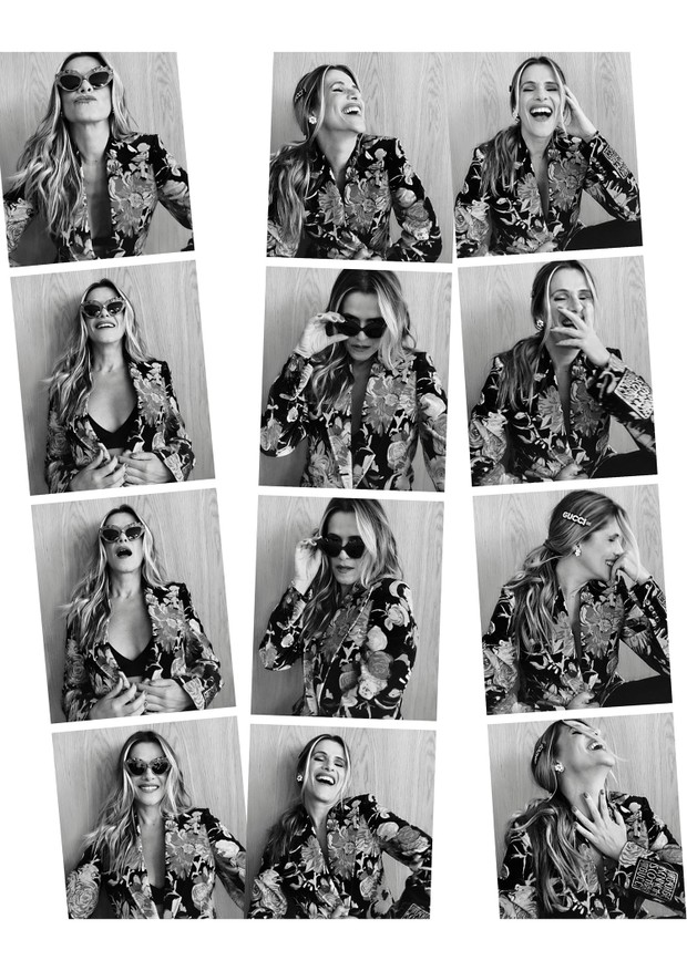 Ingrid Guimarães, fotografada via Zoom, usa blazer, joias, presilha e óculos; tudo Gucci (Foto: Marina Benzaquem)