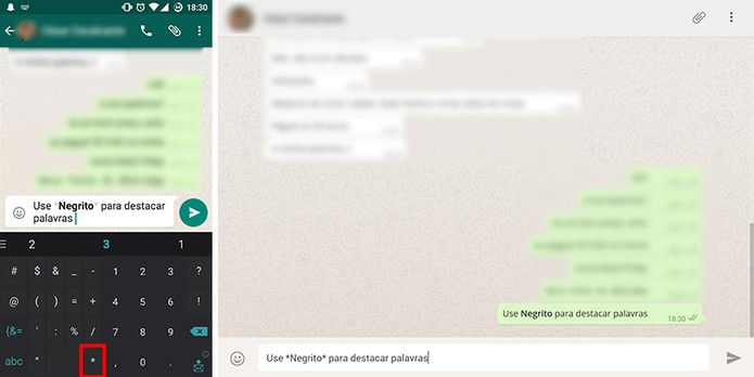 WhatsApp pode ter texto em negrito com o uso de asteriscos (Foto: Reprodução/Elson de Souza)