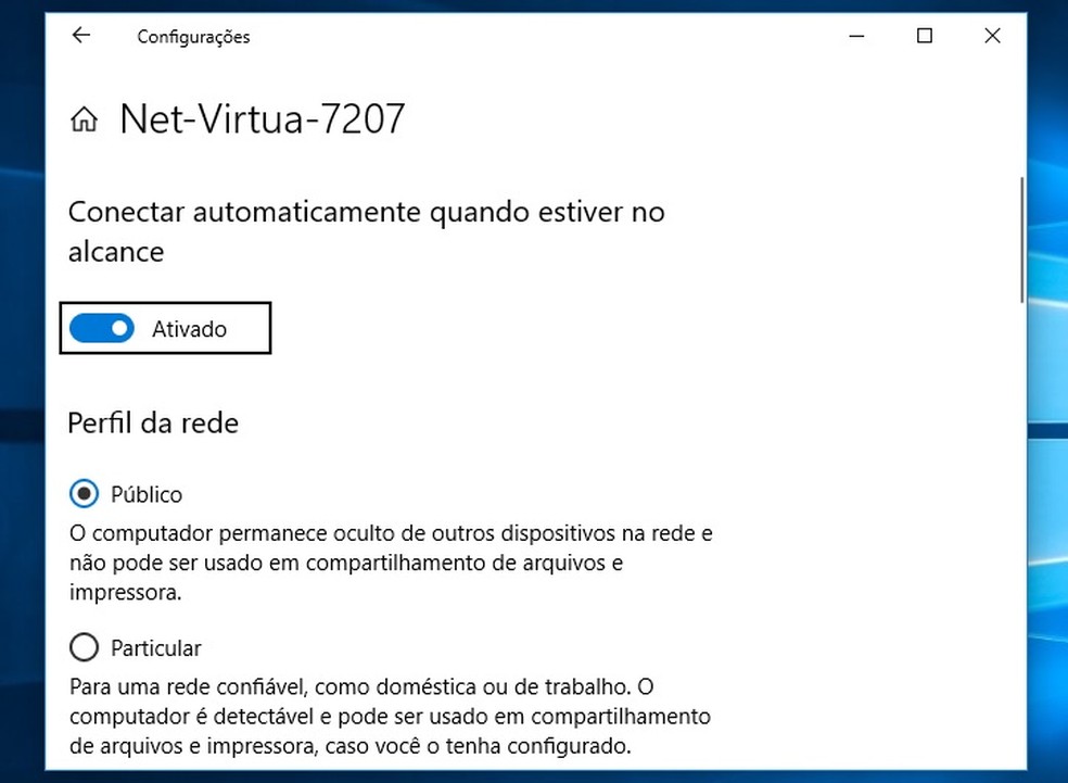 Windows permite selecionar se rede Wi-Fi é pública ou privada, fornecendo segurança extra no primeiro caso — Foto: Reprodução/Raquel Freire