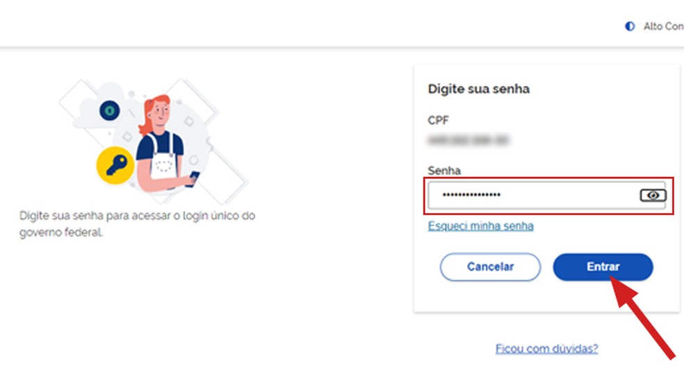 Digite sua senha para continuar o procedimento no site Consumidor.gov.br — Foto: Reprodução/Marcela Franco