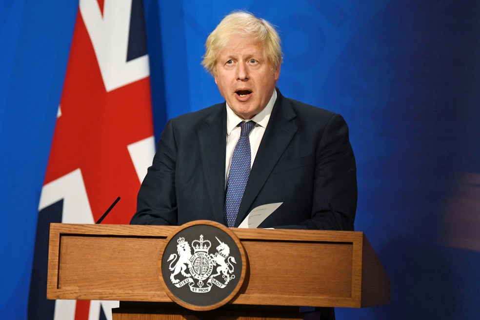 O primeiro-ministro britânico, Boris Johnson, em entrevista coletiva em Londres em 12 de julho — Foto: Daniel Leal-Olivas/Pool via Reuters