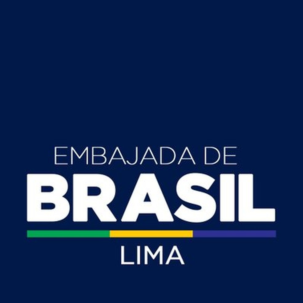 Logotipo da embaixada do Brasil em Lima; imagem deve ser impressa e colocada no para-brisas para quem se deslocar de carro até o local — Foto: Reprodução