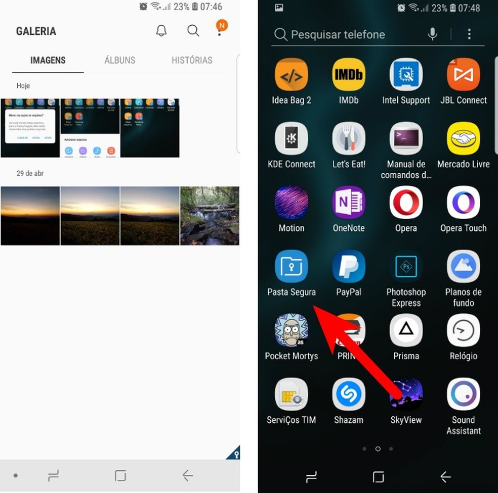 Veja que nossa galeria protegida já ficou povoada com algumas fotos. Para acessá-la, basta usar o atalho para a Pasta Segura entre seus apps (Foto: Reprodução/Filipe Garrett)