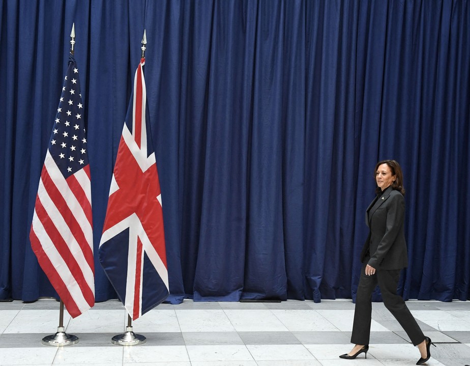 A vice-presidente americana, Kamala Harris, durante conferência em Munique