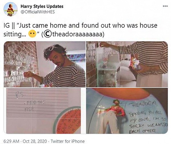 Harry Styles deixou bilhete carinhoso para fã depois que o pai dela o "salvou" em incidente com carro quebrado (Foto: Twitter)