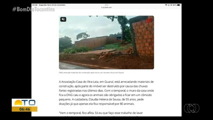 Abrigo para animais fica parcialmente destruído após chuva em Guaraí
