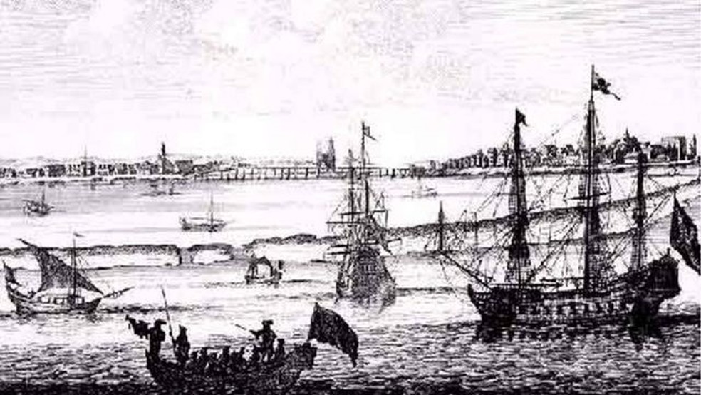 Vista de Mauritsstad (Recife) em 1645 — Foto: Wikicommons/BBC