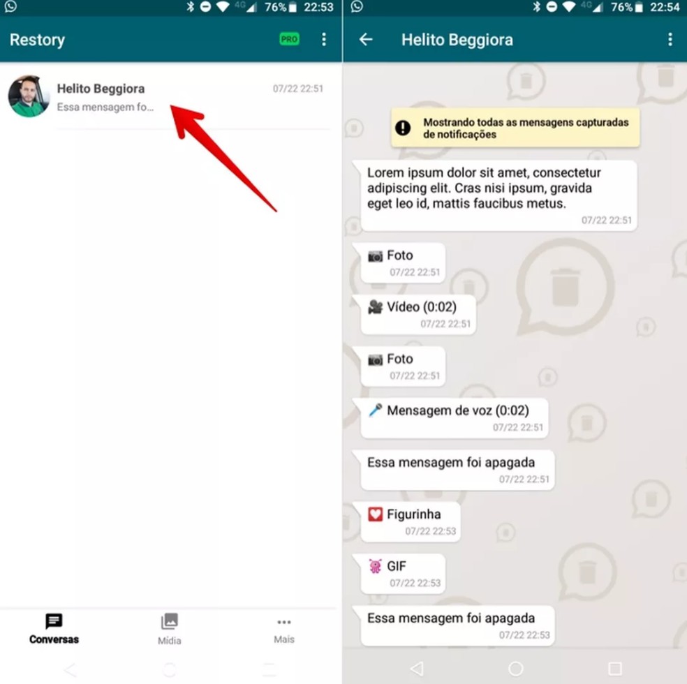 Restory: saiba usar app para recuperar fotos no WhatsApp — Foto: Reprodução/Helito Beggiora