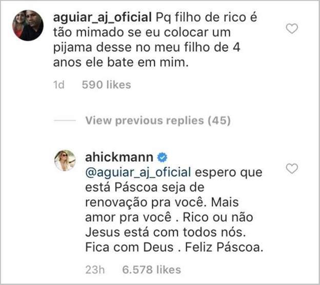 Ana Hickmann rebate seguidor após comentário sobre seu filho (Foto: Reprodução/ Instagram)