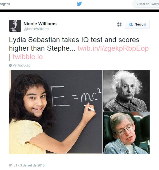 G1 - Garota de 12 anos 'supera' Einstein e tira nota máxima em teste de QI  - notícias em Educação