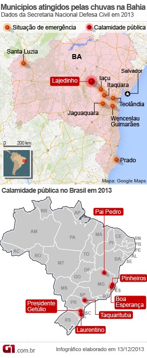 mapa calamidade bahia (Foto: Arte/G1)