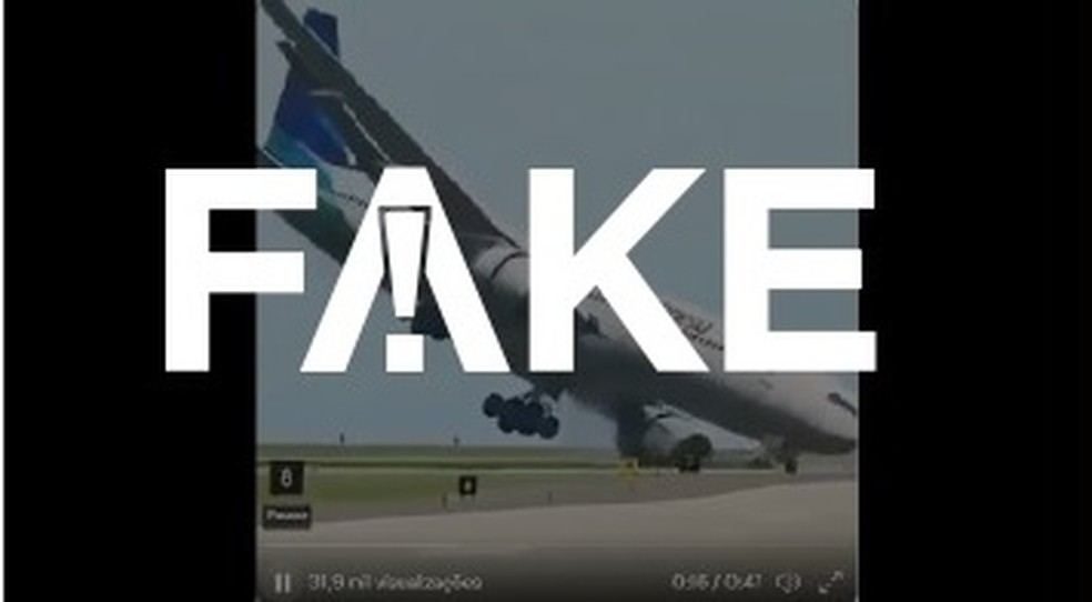 É #FAKE vídeo que mostra manobra radical em aterrissagem de aeronave da Garuda Indonesia — Foto: Reprodução
