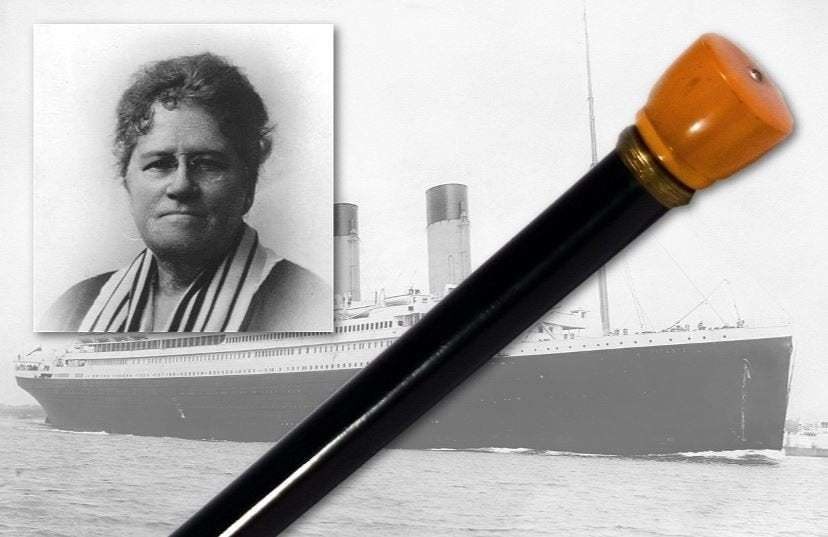 Ella White foi sobrevivente do RMS Titanic. Ela usava uma bengala elétrica, pois havia ferido o pé em uma de suas viagens.  (Foto: Reprodução:  LIVEAUCTIONEERS.COM)