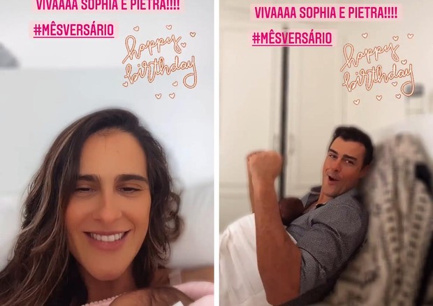 Marcella Fogaça e Joaquim Lopes celebram primeiro mês de vida das filhas gêmeas (Foto: Reprodução/Instagram)