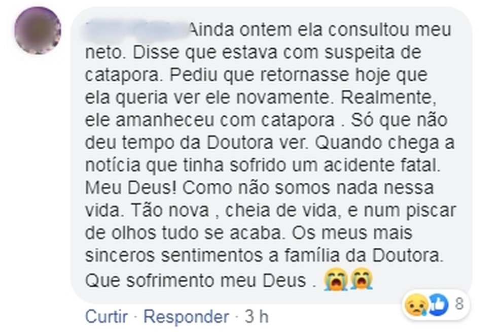 Mulher comentou em postagem de prefeito lamentando morte de jovem em Populina  — Foto: Reprodução/Facebook