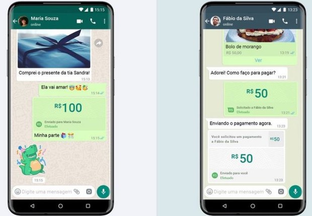 WhastApp divulgou imagens de como seria a funcionalidade de pagamentos (Foto: Divulgação)