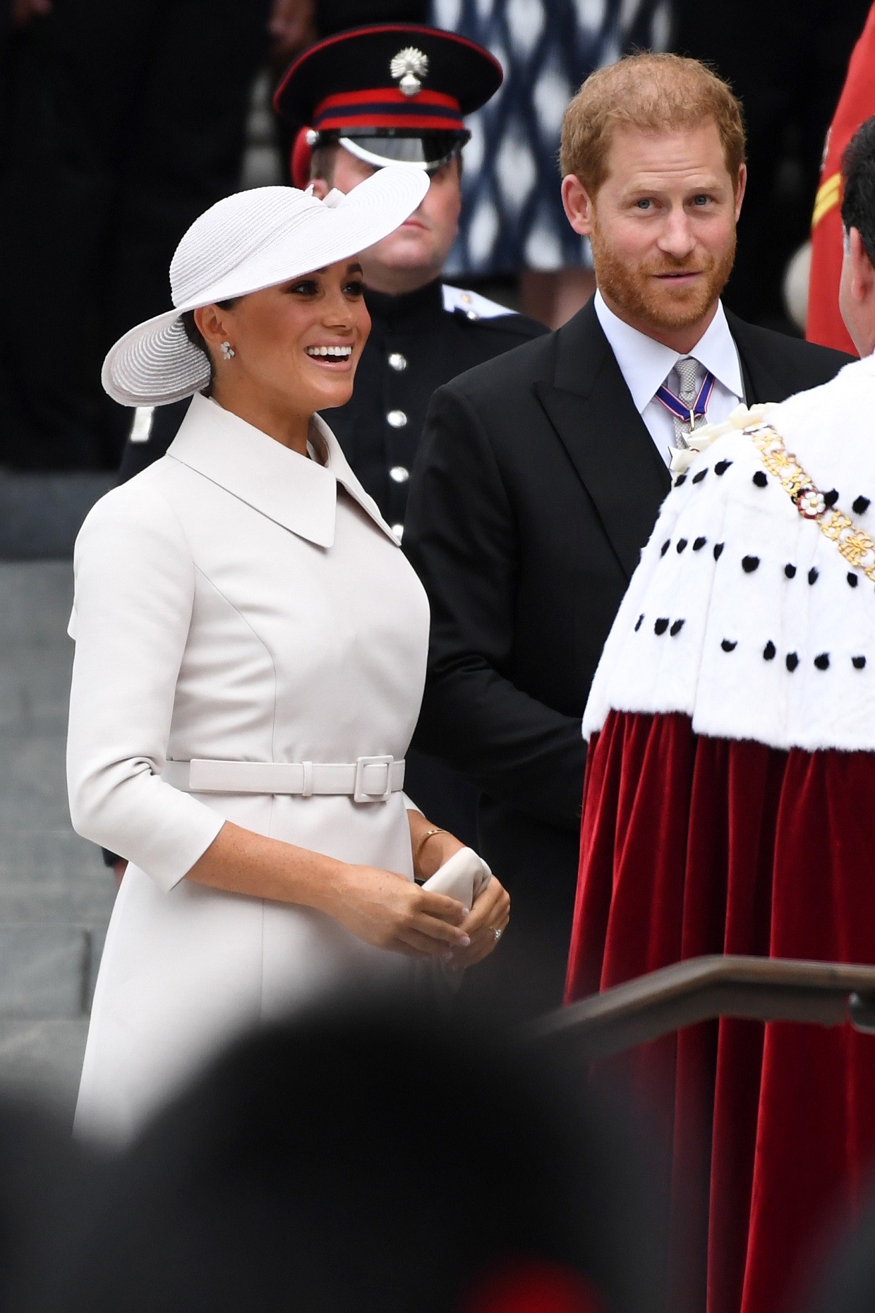 Príncipe Harry e Meghan Markle participam e cerimônia de celebração dos 70 anos de reinado da Rainha Elizabeth II (Foto: Getty Images)