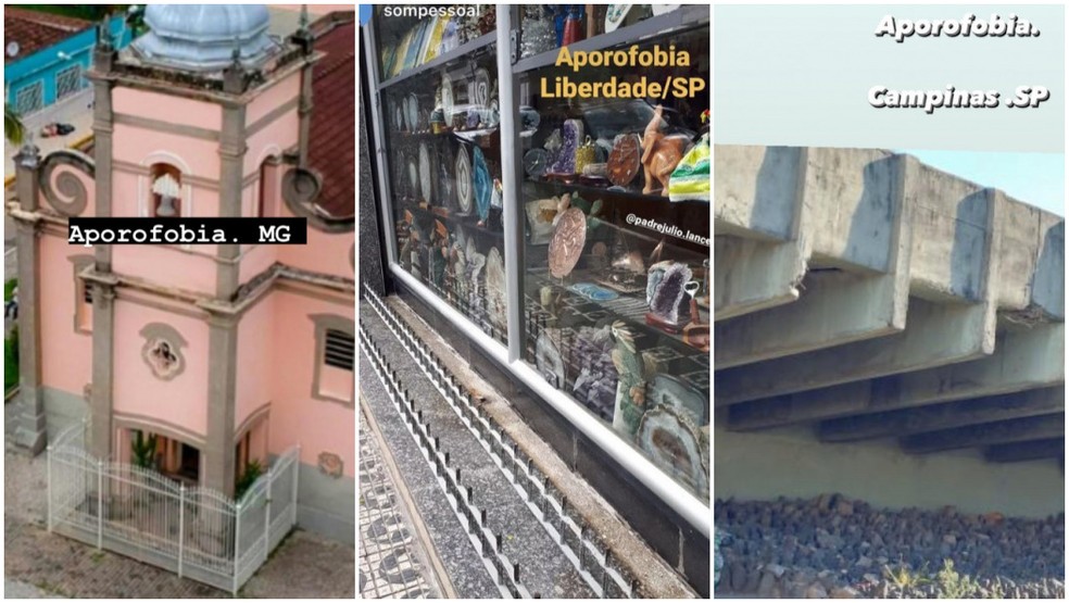 Cidade com arquitetura hostil para espantar moradores de rua ao redor do país, postadas nas redes socais pelo padre Júlio Lancellotti. — Foto: Reprodução/Redes Sociais