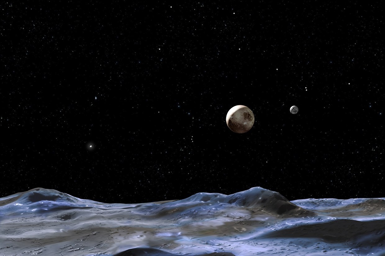 Ilustração de Plutão e suas luas (Foto: Reprodução/NASA, ESA e G. Bacon (STScI))