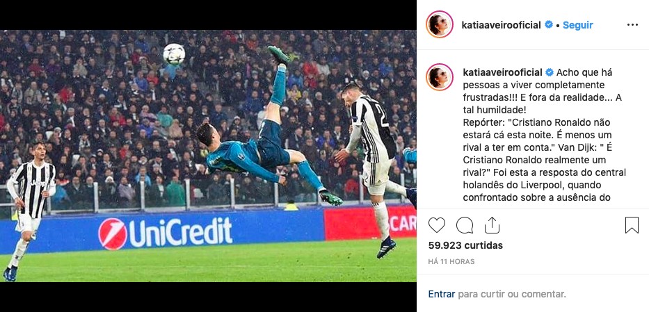 O post da irmã do jogador de futebol português Cristiano Ronaldo criticando a fala do holandês Virgil Van Dijk (Foto: Instagram)