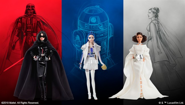 Três novas barbies inspiradas em Darth Vader, R2-D2 e Princesa Leia (Foto: Divulgação: Lucasfilm Ltd)