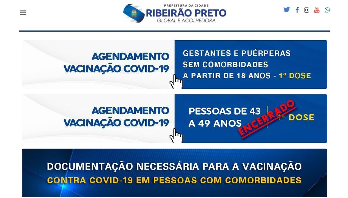 Agendamento da vacina contra Covid para grupo de 43 a 49 anos é