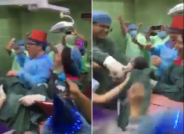 Vídeo mostra médicos celebrando ano novo, enquanto mãe sofria (Foto: Reprodução/ Facebook)