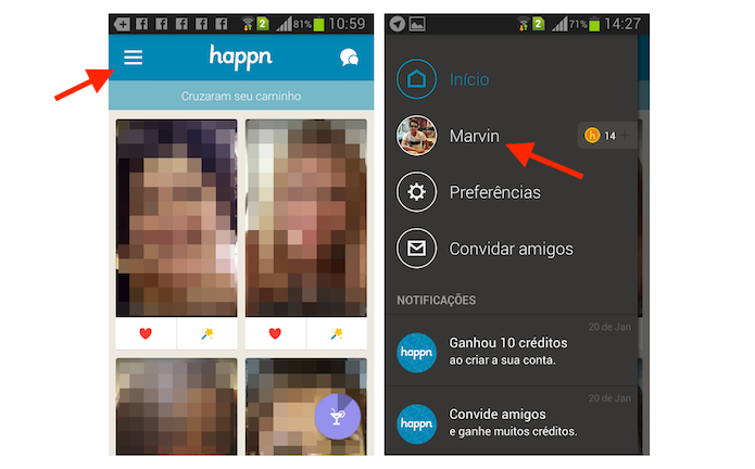 Acessando a tela de perfil do Happn para carregar fotos do Facebook no aplicativo de paquera (Foto: Reprodução/Marvin Costa)