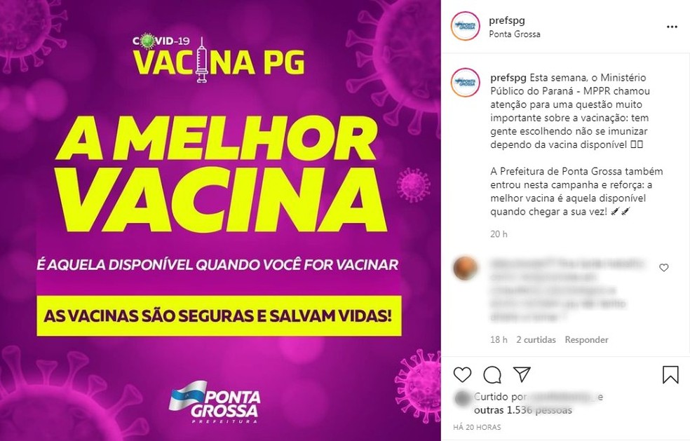 Prefeitura de Ponta Grossa aderiu à campanha do MP-PR — Foto: Reprodução/Instagram