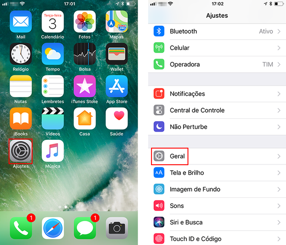 Acesse os ajustes do iPhone para atualizar o iOS (Foto: Reprodução/Paulo Alves)
